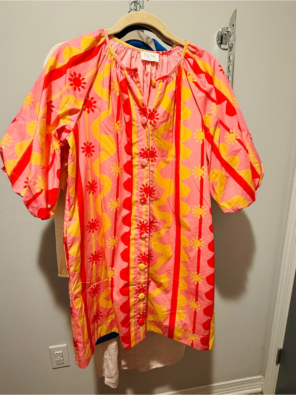 Fate Pink and Yellow Floral Stripe Button-Front Tunic